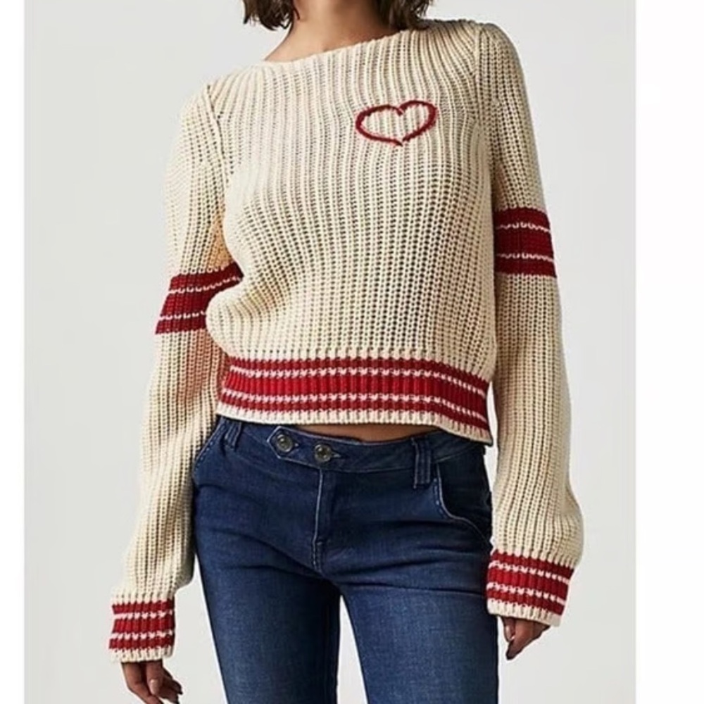 Free people heart striped sweater.  Size medium.